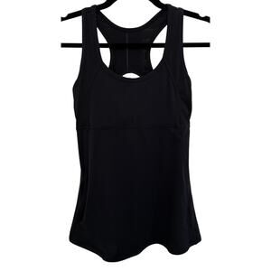 Fabletics Black Tank Top Shelf Bra Hidden Pockets Racer Back XS Athleisure Gym
